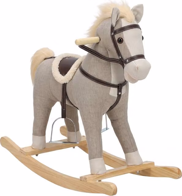 Cavallo a Dondolo AIYAPLAY per Bambini 1-3 Anni in Tessuto Effetto Lino con Suoni di Zoccoli e Nitriti, Grigio – 1