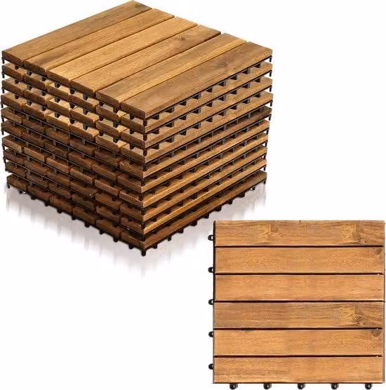 Set di piastrelle per esterni da 8 metri quadrati - 30x30 cm - 88 pezzi - In legno - Adatte per balconi, terrazze o patii - Piastrelle a incastro - Montaggio rapido - Legno di acacia - Colore marrone