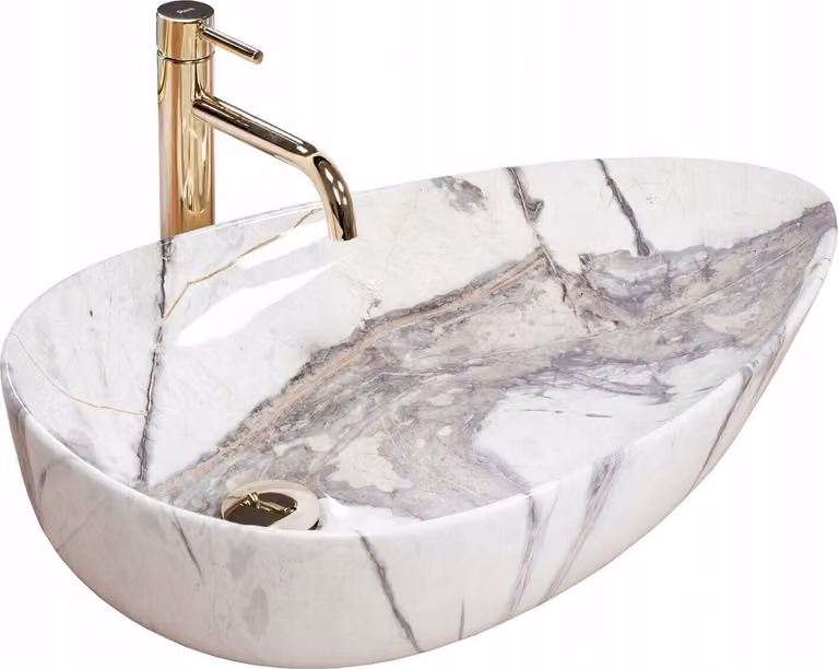 Lavabo da bagno Lavabo da appoggio Asimmetrico in marmo 65x39cm