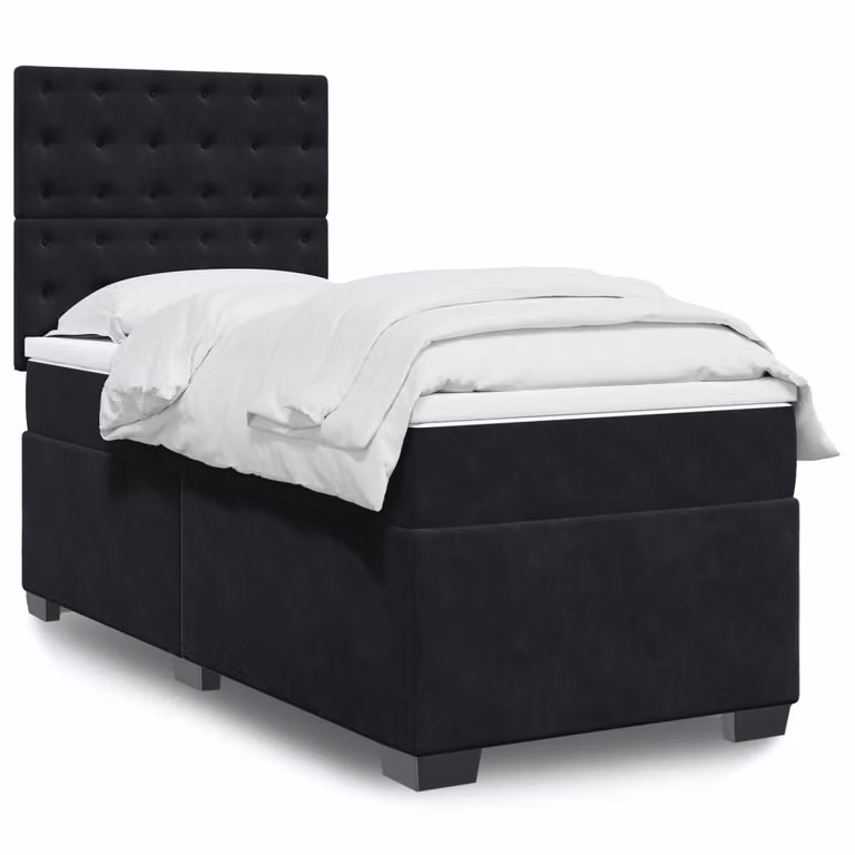 vidaXL Giroletto a Molle con Materasso Ibrido in Velluto Nero L/P: 80 x 200 cm