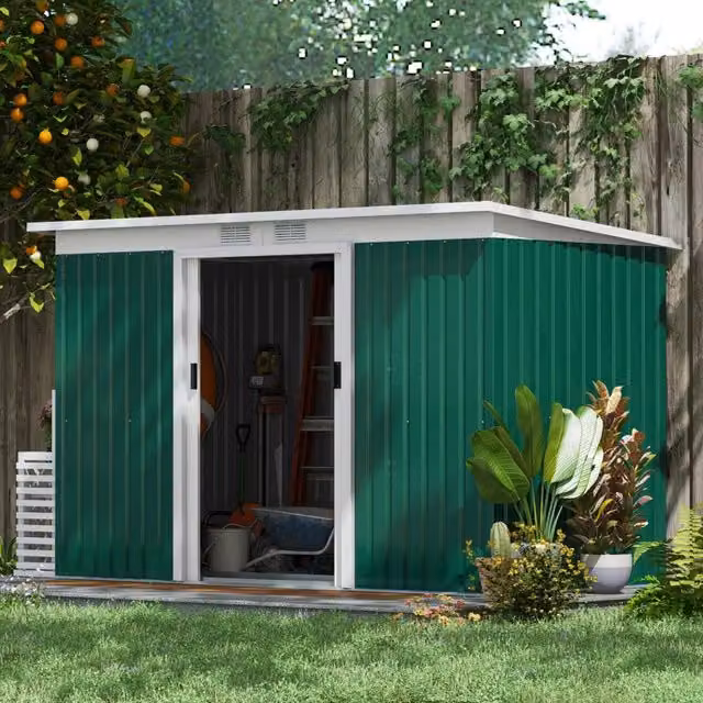 Casa da giardino REDOM in acciaio galvanizzato e plastica, colore verde, L/P/H: 280 x 130 x 172 cm