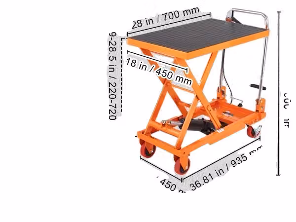 Carrello elevatore idraulico, portata 330/500 libbre, base antiscivolo, arancione 330 libbre