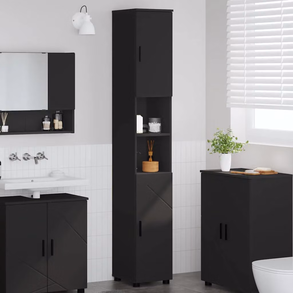 Mobile da bagno vidaXL con ante a battente e ripiani interni, Nero, L: 30 cm, P: 35 cm, H: 192 cm