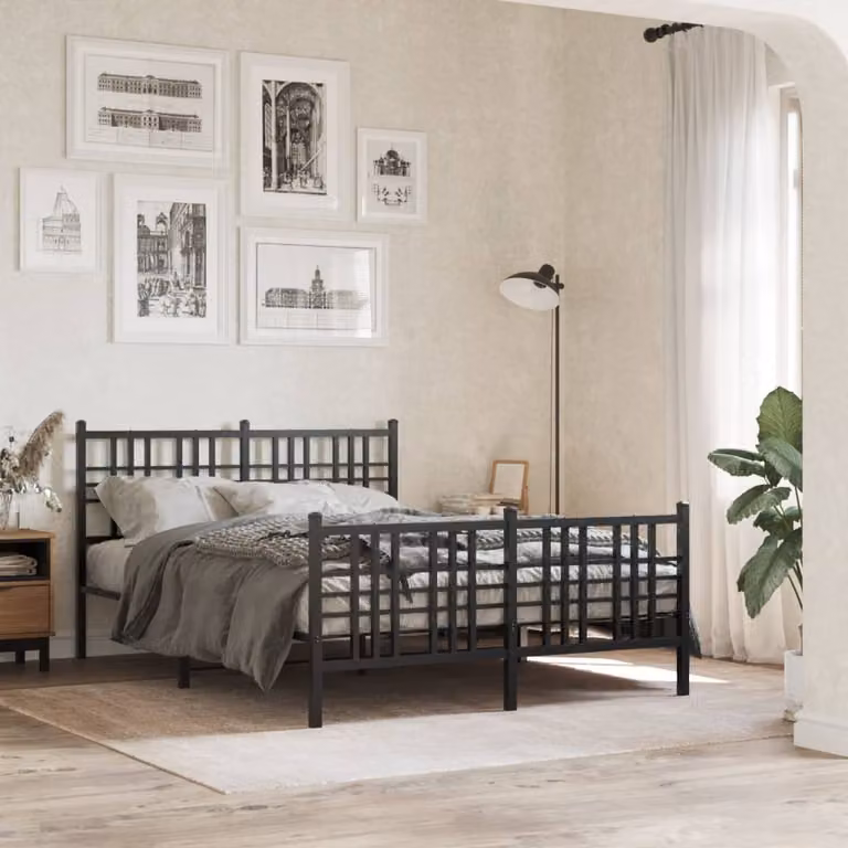 vidaXL Giroletto in metallo con testiera e pediera, Nero, L: 142 cm, P: 196 cm, H: 90 cm