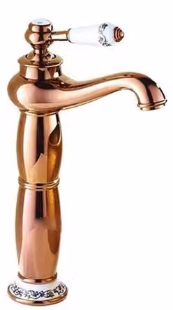 Rubinetto antico in ottone per acqua calda e fredda – corpo interamente in rame – rubinetto da bagno in porcellana blu e bianca – finitura oro rosa