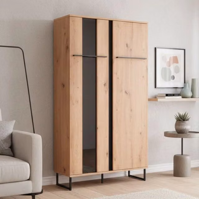 Mobile Espositore Vetrina Mentana DMORA con 6 Ripiani e Ante in Vetro, Colore Marrone Rovere, L: 84.5 cm, P: 35 cm, H: 153.5 cm