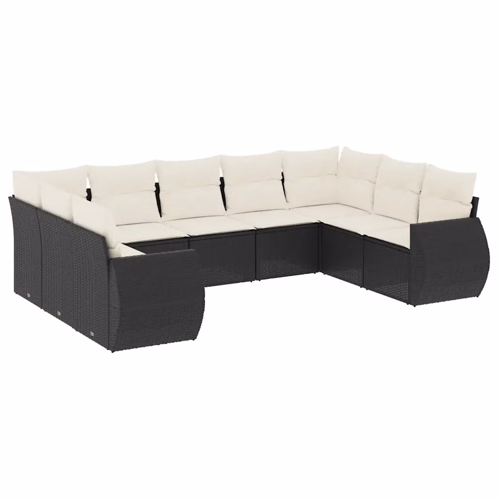 vidaXL Set Divani da Giardino 9 pz a Forma a U in Polyrattan Nero con Cuscini Imbottiti e Rivestimenti Rimovibili – 2
