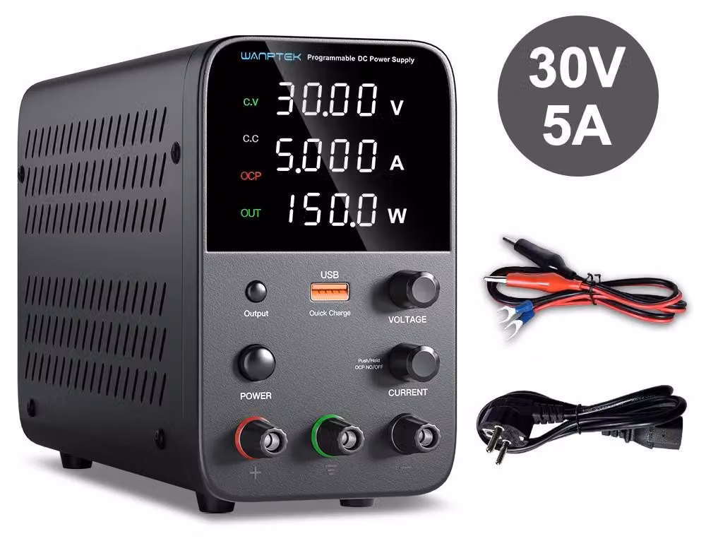 Alimentazione, tensione regolabile, display digitale, uscita 30V 5A