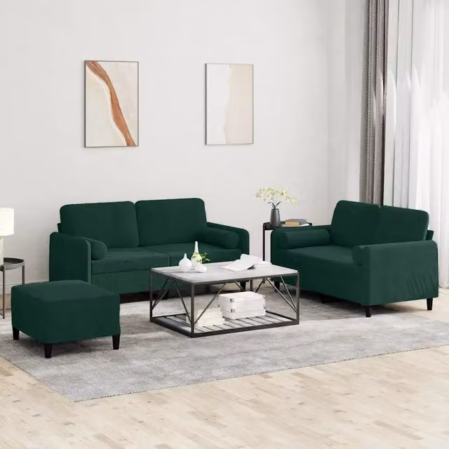 Set di divani da soggiorno moderno vidaXL in velluto verde con cuscini inclusi