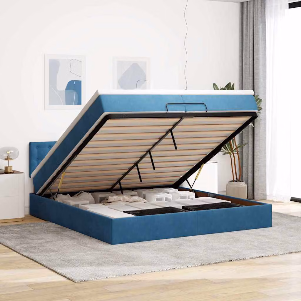 Maison Exclusive - Letto a pouf con materassi e luci LED, blu scuro, 200x200 cm, velluto