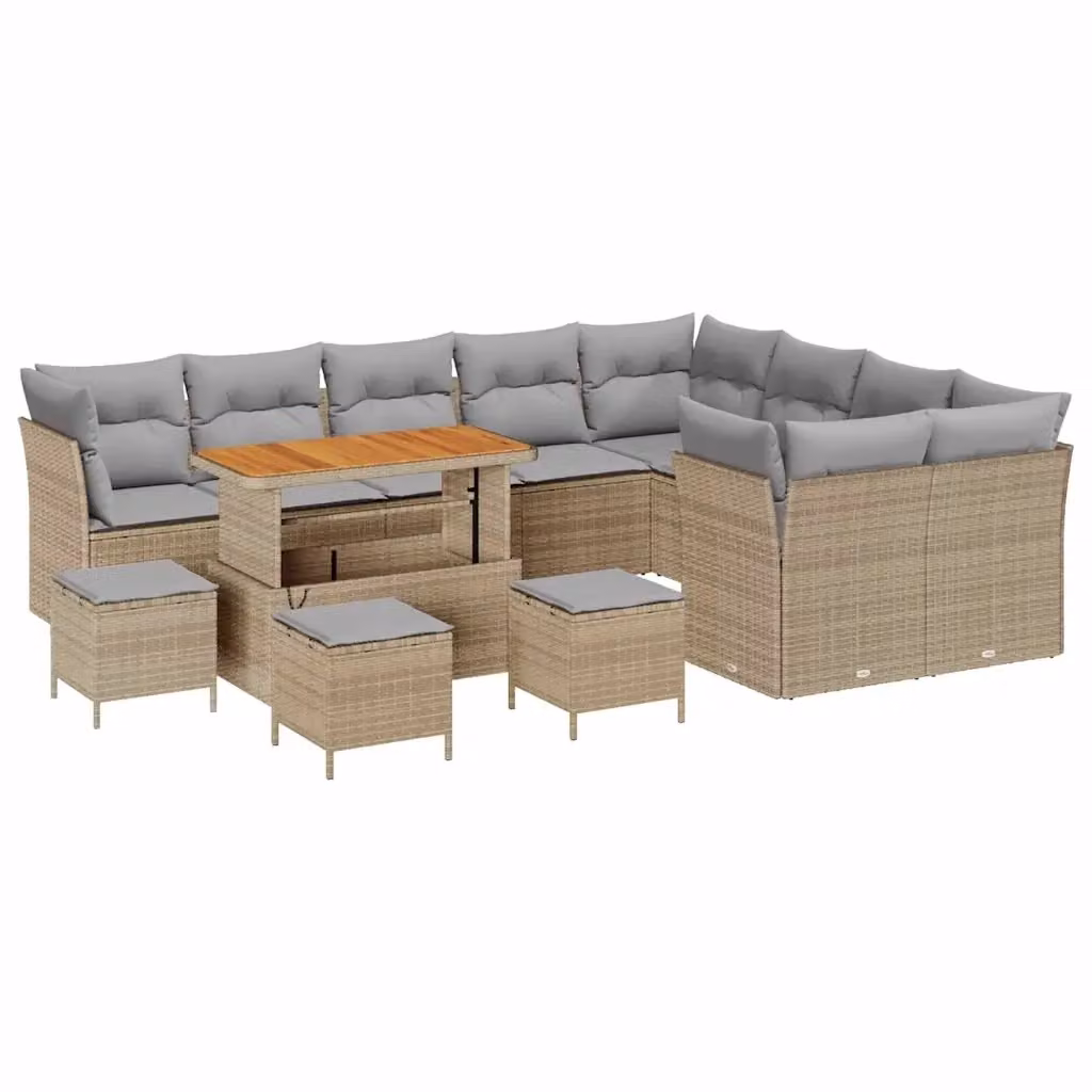 Set Divano da Giardino a Forma di U vidaXL in Polyrattan Beige con Cuscini e Tavolino da Esterno – 2