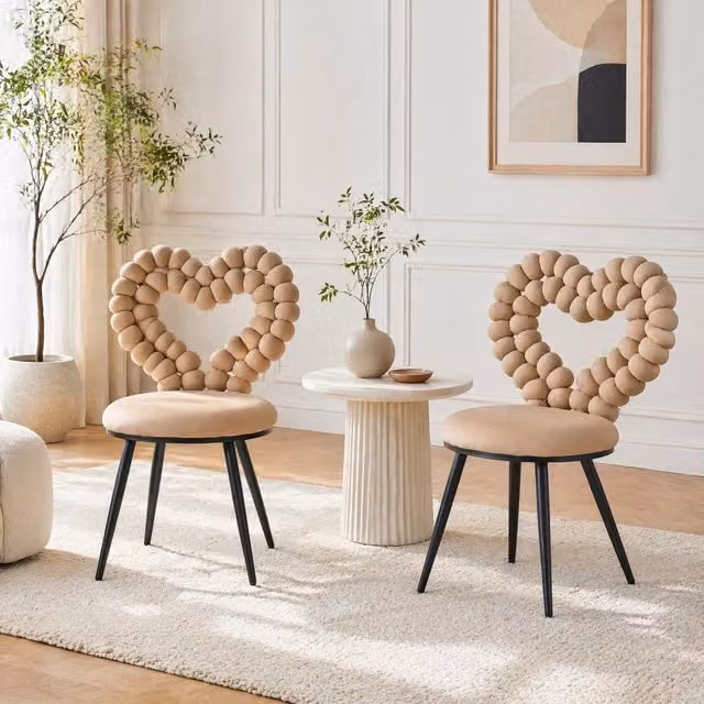Set di 2 sedie da pranzo Mivray in velluto beige e marrone con gambe in metallo laccato nero per soggiorno e sala da pranzo