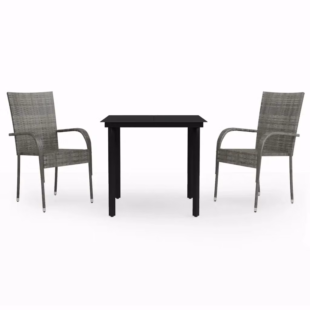 Set da pranzo da giardino moderno vidaXL in polyrattan con piano in vetro, 7 pezzi, grigio e nero – 2