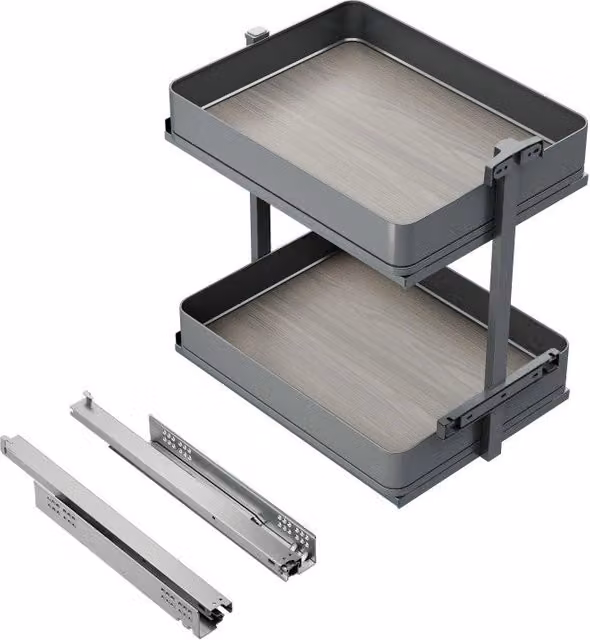 Portabottiglie laterale estraibile Harmony con chiusura soft, Modulo larghezza 150mm altezza 700mm, Acciaio e Legno, G..