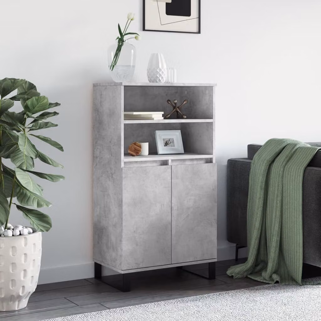 Credenza stile industrial vidaXL in legno e metallo, colore grigio cemento, L 60 cm x P 36 cm x H 110 cm