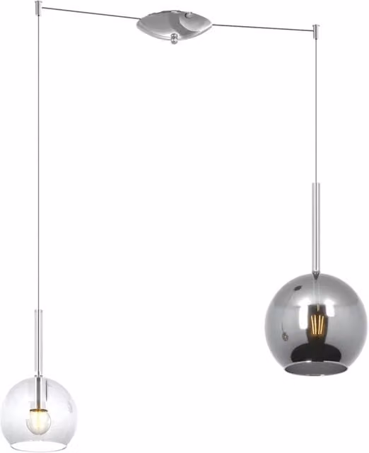 Lampadario Contemporaneo Future Metallo Cromo Vetro Trasp-Cromo 2 Luci E27