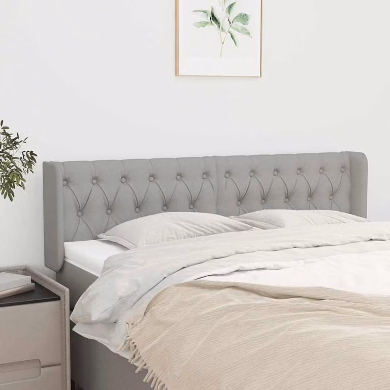Testiera ad orecchio vidaXL in tessuto grigio chiaro con struttura in legno L: 163 cm, P: 16 cm, H: 78-88 cm