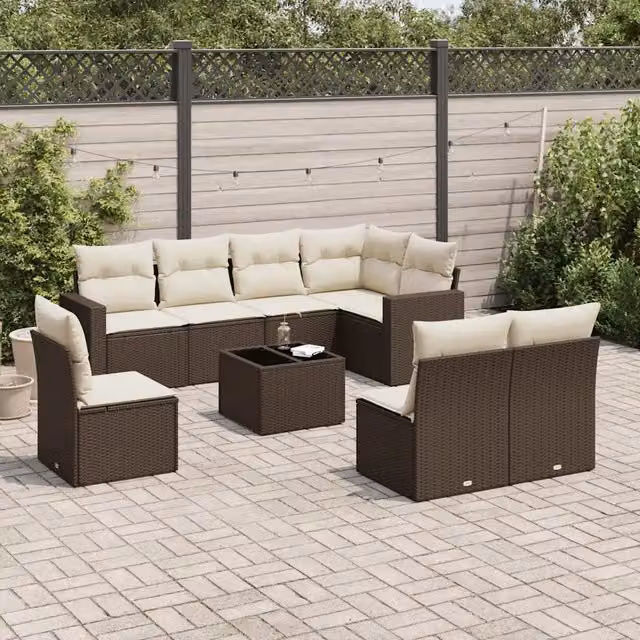 Set Divani da Giardino 9pz con Cuscini Marrone in Polyrattan 3251420