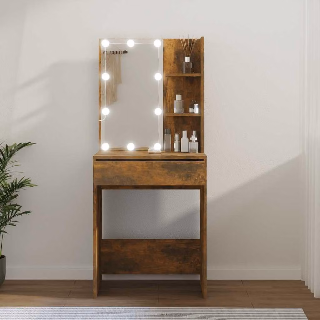 Tavolino da trucco con specchio e spazio contenitivo, design elegante
