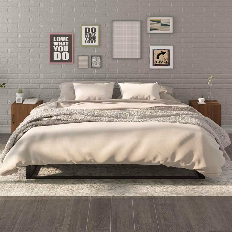 Set di 2 comodini sospesi vidaXL in legno e metallo marrone per camera da letto