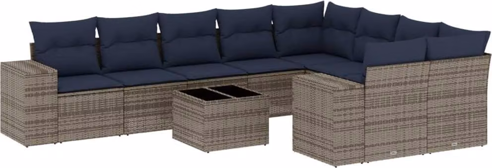 Set Divani da Giardino 10 pz con Cuscini Grigio in Polyrattan