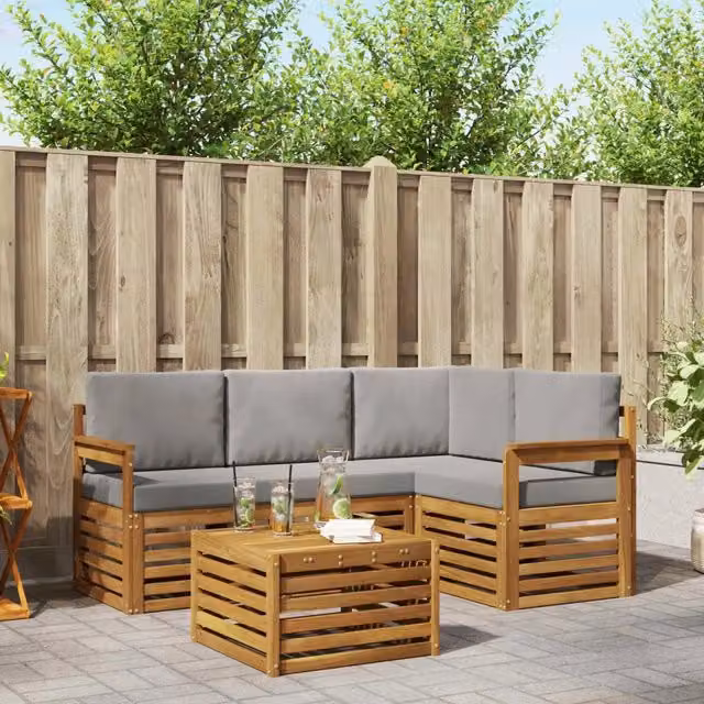 Set di divani da esterno 5 pz Grigio Naturale e Chiaro 3374756