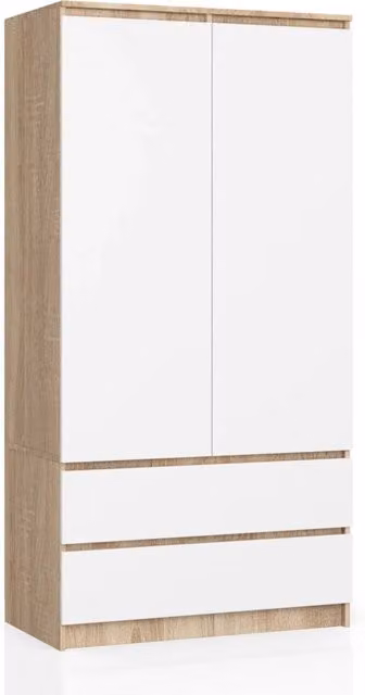 Armadio AKORD S90 Sonoma Quercia 90 cm 2 ante 2 cassetti inserto frontale Bianco 90x51x180 cm