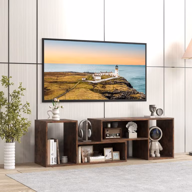 Costway Mobile TV Console Minimalista a 2 Pezzi con Combinazione Libera, Centro di Intrattenimento in Legno Marrone per TV da 50-60 Pollici