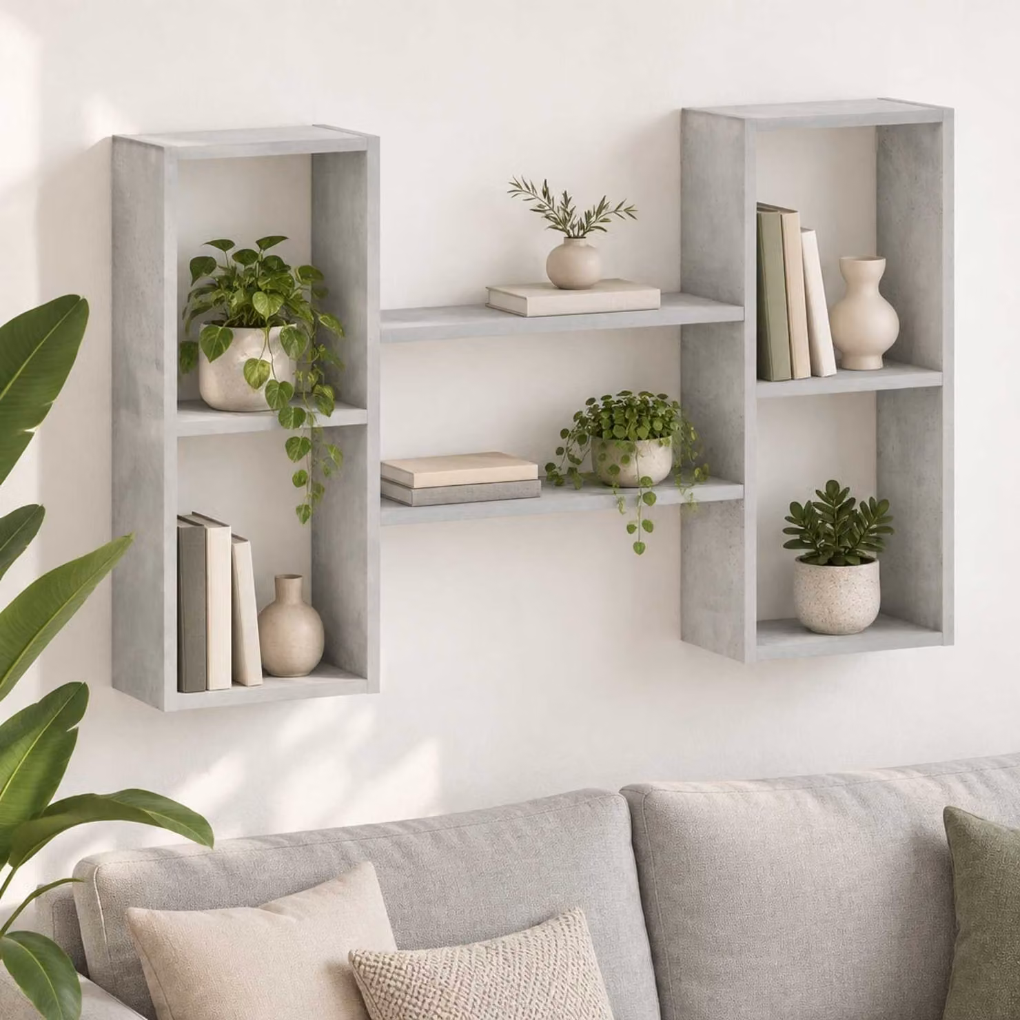 Scaffale da parete moderno vidaXL Grigio Cemento L: 102 cm, P: 17 cm, H: 59 cm