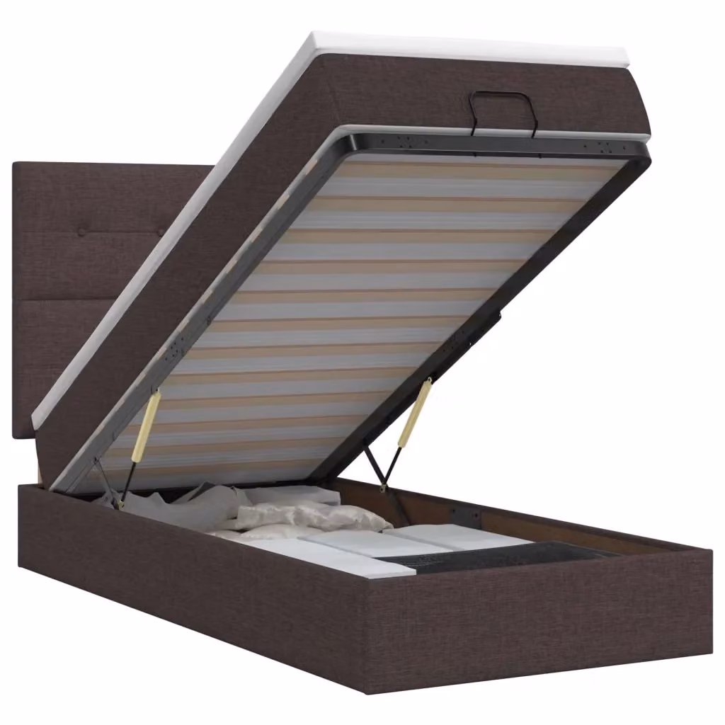 Letto ottomano con materasso vidaXL in tessuto marrone e bianco L/P/H: 200 x 100 x 140 cm – 2