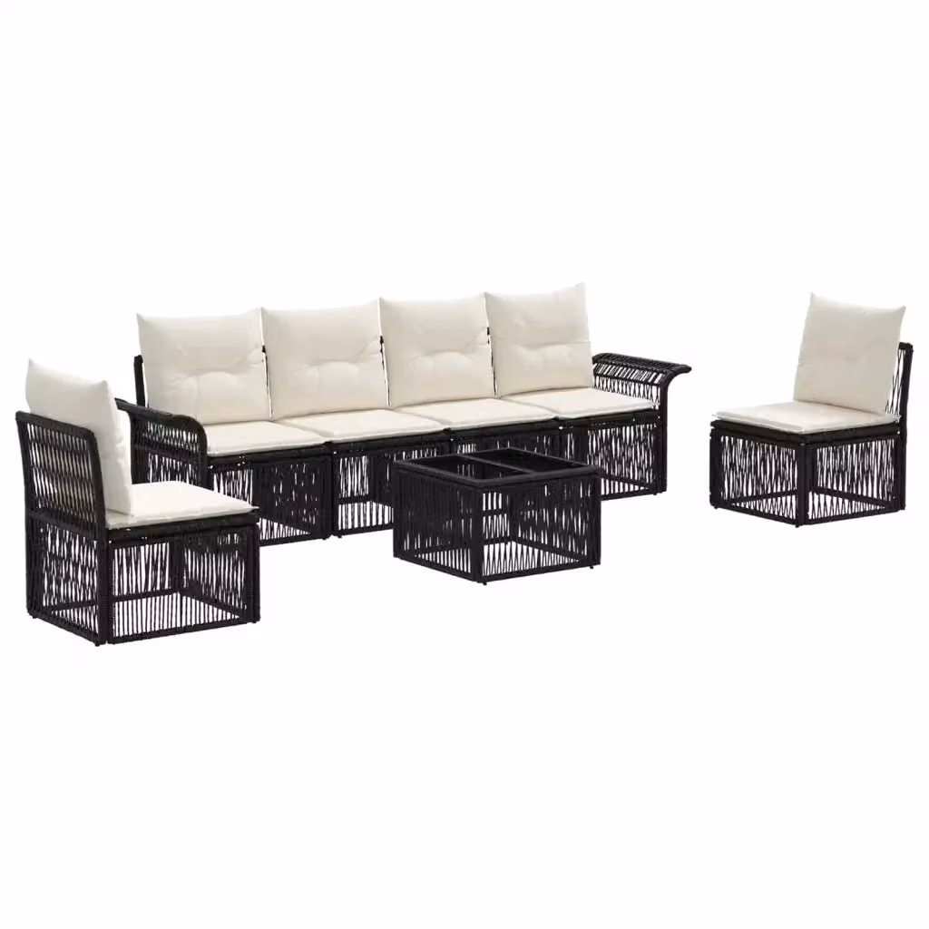 Set da giardino vidaXL composto da 7 pezzi in rattan nero con cuscini e struttura in acciaio – 2