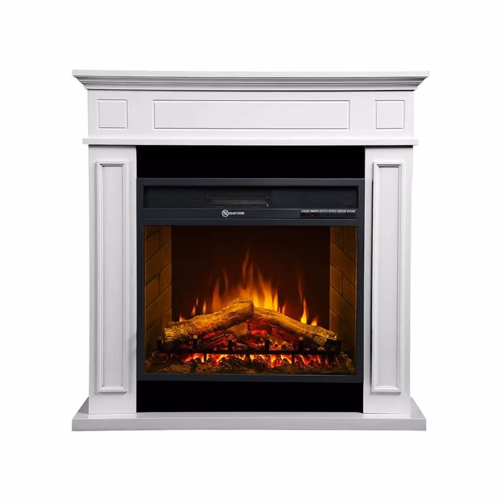Camino elettrico Airola DMORA, stufa a parete moderna in metallo, Bianco, L 90 x P 28 x H 91 cm – 2