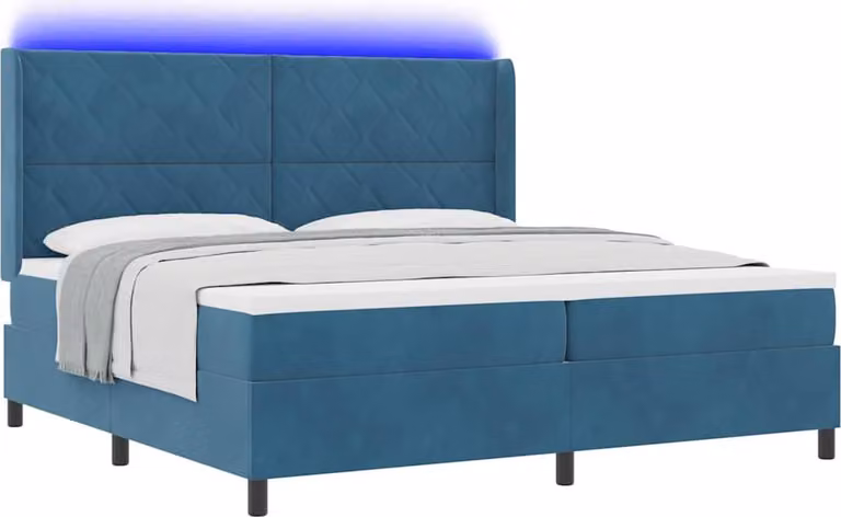 Letto a molle con strisce LED Blu 200 x 200 cm Velluto