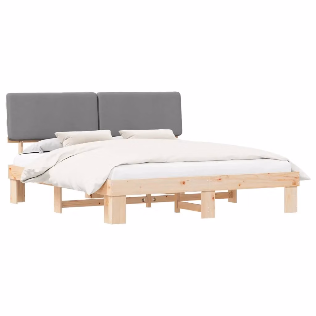 Letto moderno vidaXL con testiera rivestita in tessuto e struttura in legno di pino, Grigio, 200 x 200 cm – 2