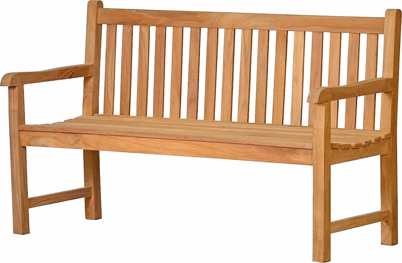 Panchina da giardino Panchina in teak massiccio Andorra 150 cm come panchina in legno resistente alle intemperie e panchina sostenibile e non trattata in teak