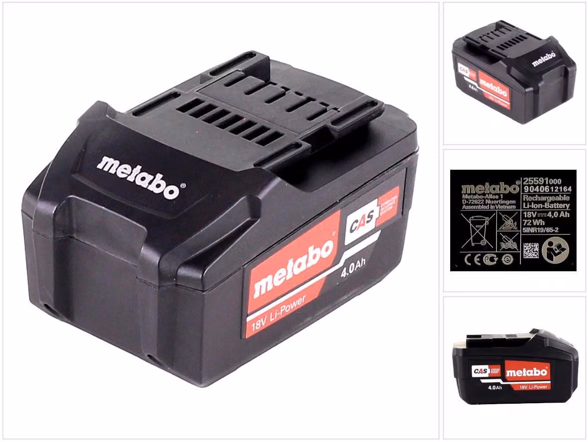 Metabo Ersatz Akku 18 V, 4,0 Ah, Li-Power, für Elektrowerkzeuge 18 V Maschinen