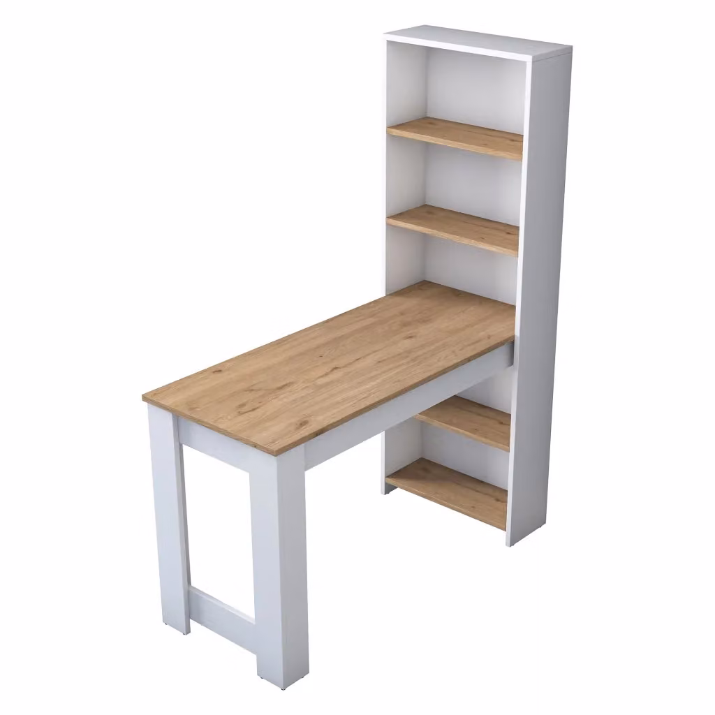 Scrivania DMORA Moderna con Piano Rettangolare, Colore Marrone Rovere e Bianco, L 120 cm x P 31 cm x H 54 cm – 2