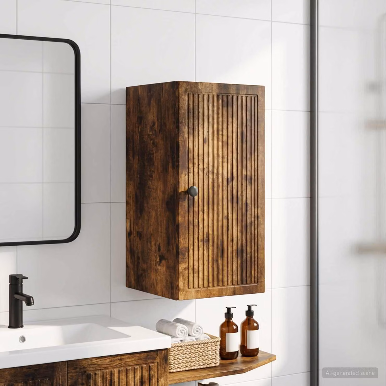 Armadio da bagno a muro vidaXL EDE Rovere Fumo con ripiani interni, L/P/H: 30 x 31 x 59 cm