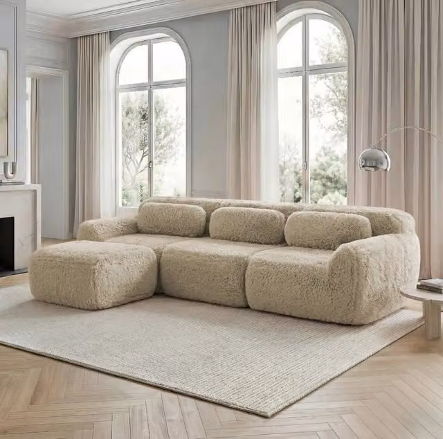 Divano angolare modulare 291x179x73 cm senza telaio in peluche; kaki chiaro