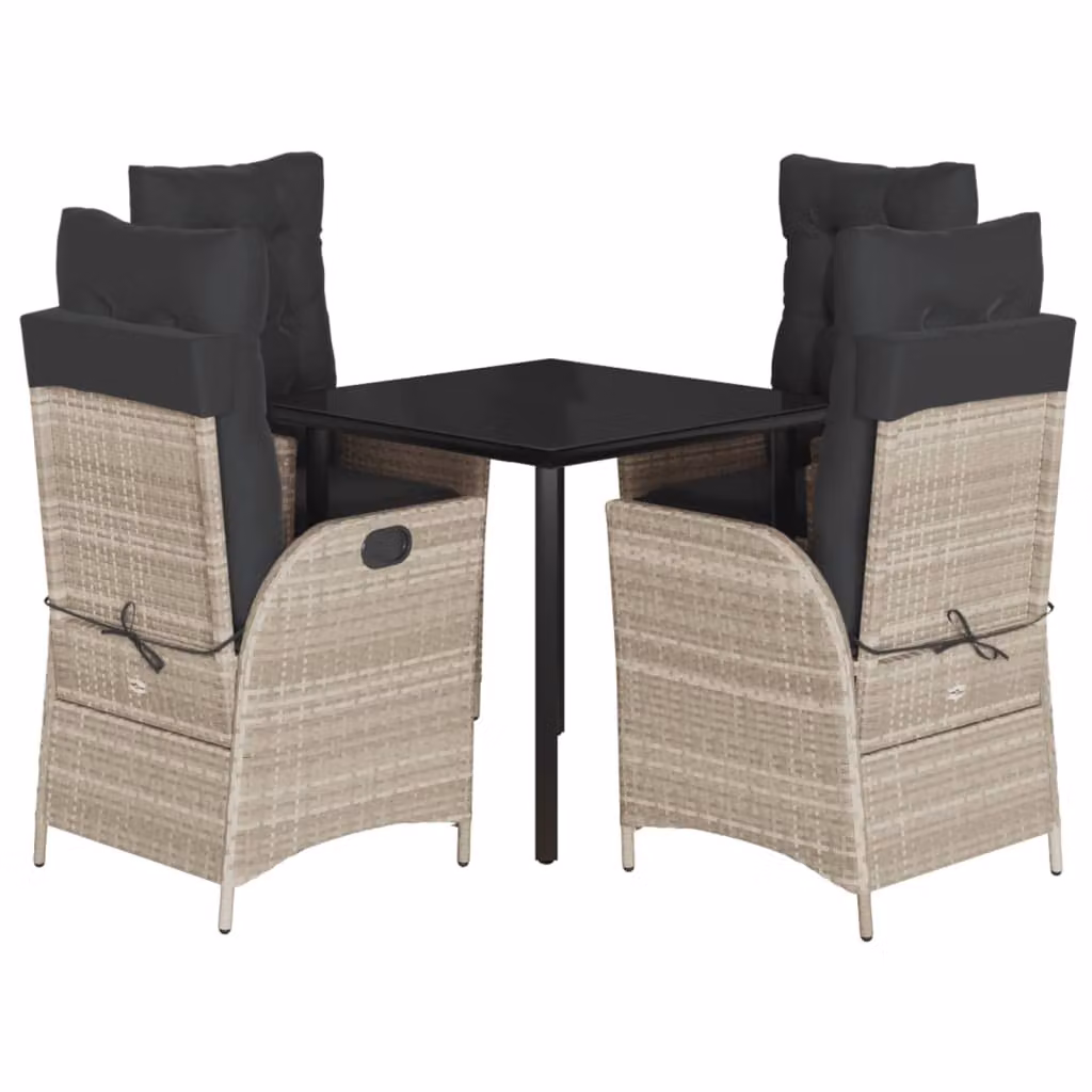Set Pranzo da Giardino 5pz con Cuscini Grigio Chiaro Polyrattan
