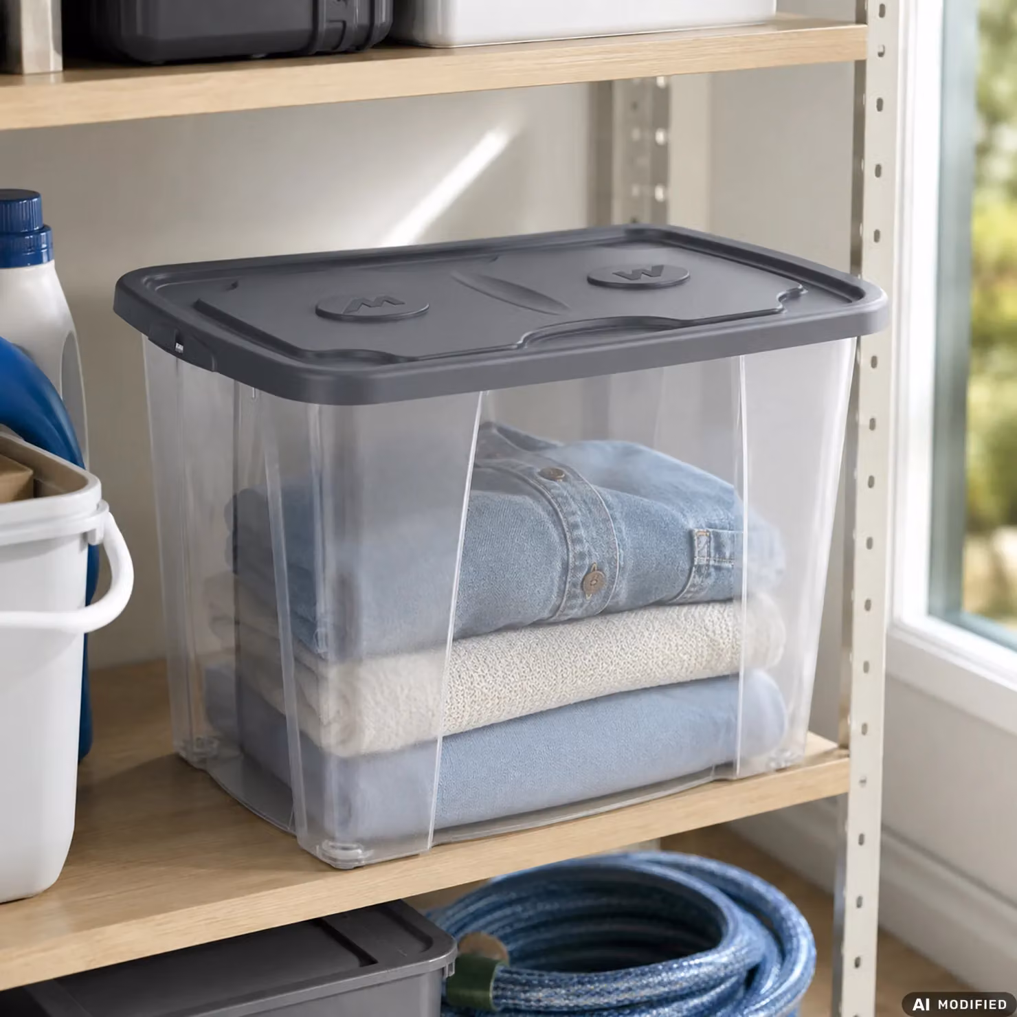 M-HOME Contenitore Trasparente con Coperchio SimplyBox 5 da 64 Litri, Colore Antracite, H 45 cm x L 39 cm x P 59 cm – 2