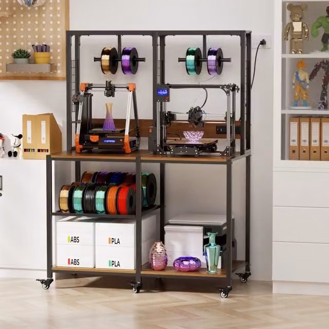 Mobile contenitore OKWISH nero per 2 stampanti 3D con ripiani aperti e supporti filamento in acciaio inossidabile, L: 119.9 cm, P: 59.9 cm, H: 160.0 cm