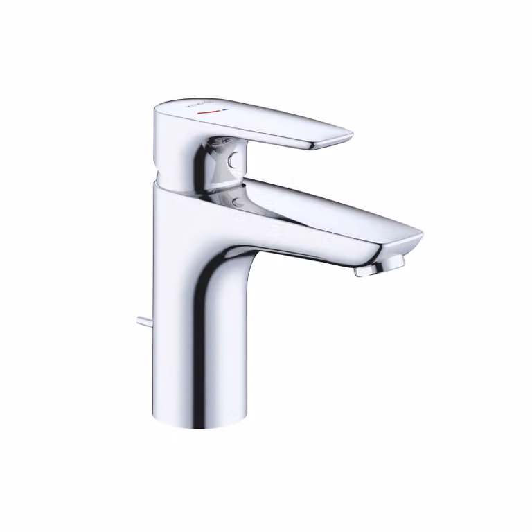 KLUDI PURE&SOLID Mitigeur monocommandé pour lavabo, hauteur de bec 100mm,avec garniture d'écoulement, EcoPlus, chrome, 342930575WR4, 342930575WR4