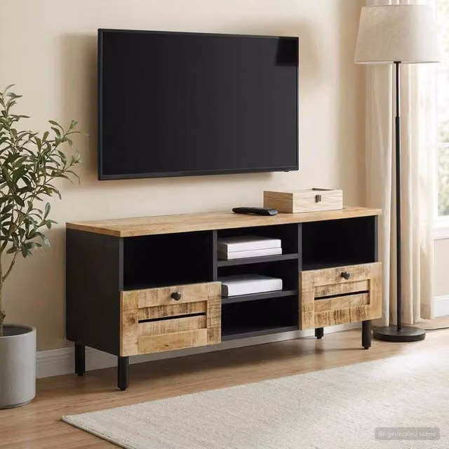 Armadio da stoccaggio moderno vidaXL in legno di mango beige L 100 x P 33 x H 46 cm – 1