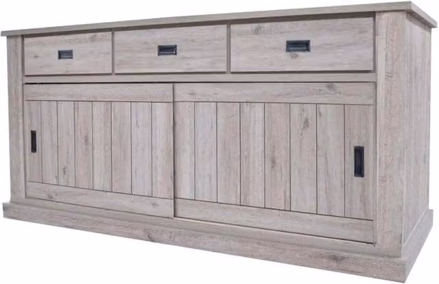 Mobile Credenza Soggiorno 3 Cassetti 2 Ante Scorrevoli 4 Ripiani Interni Madia Buffet Dispensa Cucina Per Zona Living Design Classico Moderno 220 X 50 X 95 Cm Colore Rovere Alaska