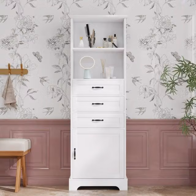 Armadietto da bagno MINIMAL con cassetti e ripiani bianco L 56 cm x P 25.6 cm x H 167 cm
