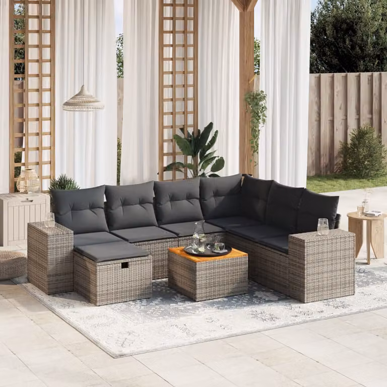 vidaXL Set Divano da Giardino a L 8 pz Grigio con Cuscini in Polyrattan e Telaio in Acciaio
