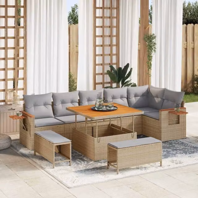 Set Divano da Giardino 9 pz Beige polyrattan 3363057