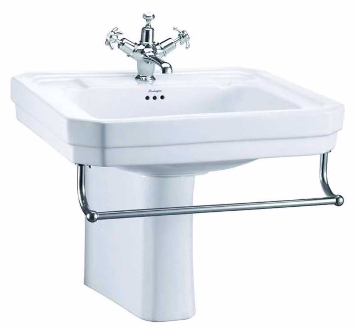 Lavabo in porcellana Casa Padrino, con mezza base e portasciugamani, bianco/argento, 61 x 51 x altezza 50 cm