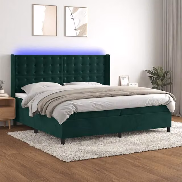 Letto Ibrido vidaXL in Velluto Verde con Materasso, Illuminazione LED Sotto il Letto e Porta USB, L/P: 200 x 200 cm – 1